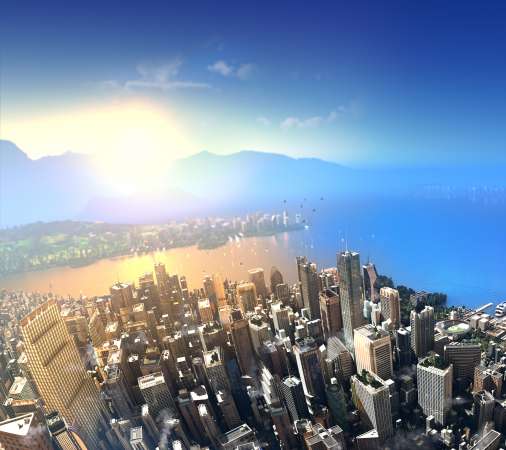 Cities Skylines 2 Mobiele Horizontaal achtergrond