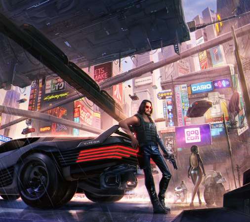 Cyberpunk 2077 fan art Mobiele Horizontaal achtergrond