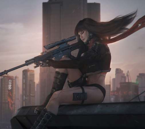Cyberpunk 2077 fan art Mobiele Horizontaal achtergrond