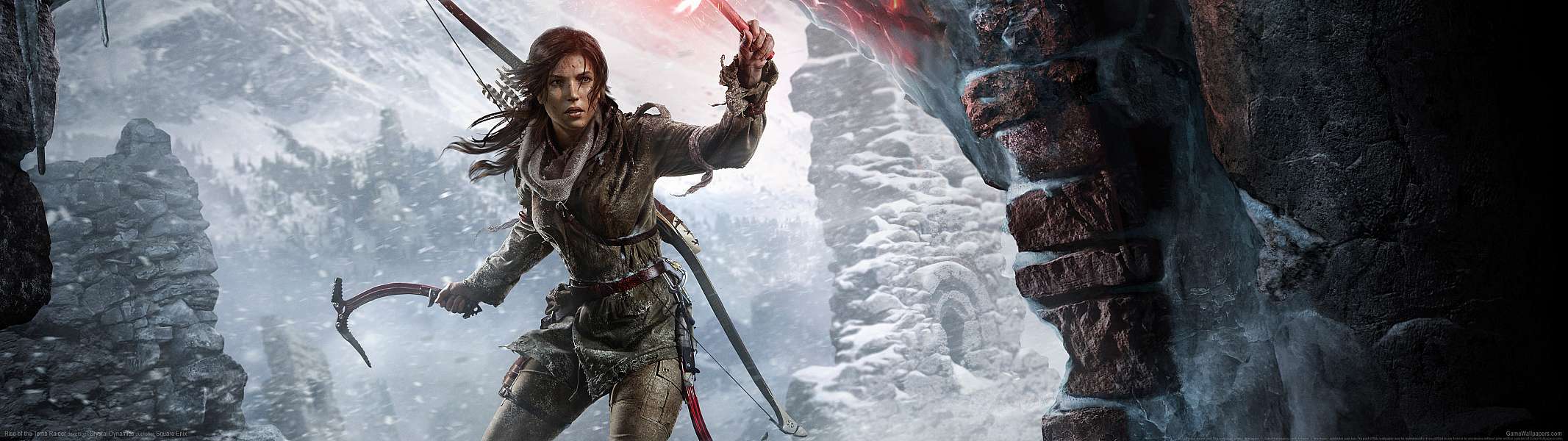Rise of the Tomb Raider twee schermen achtergrond